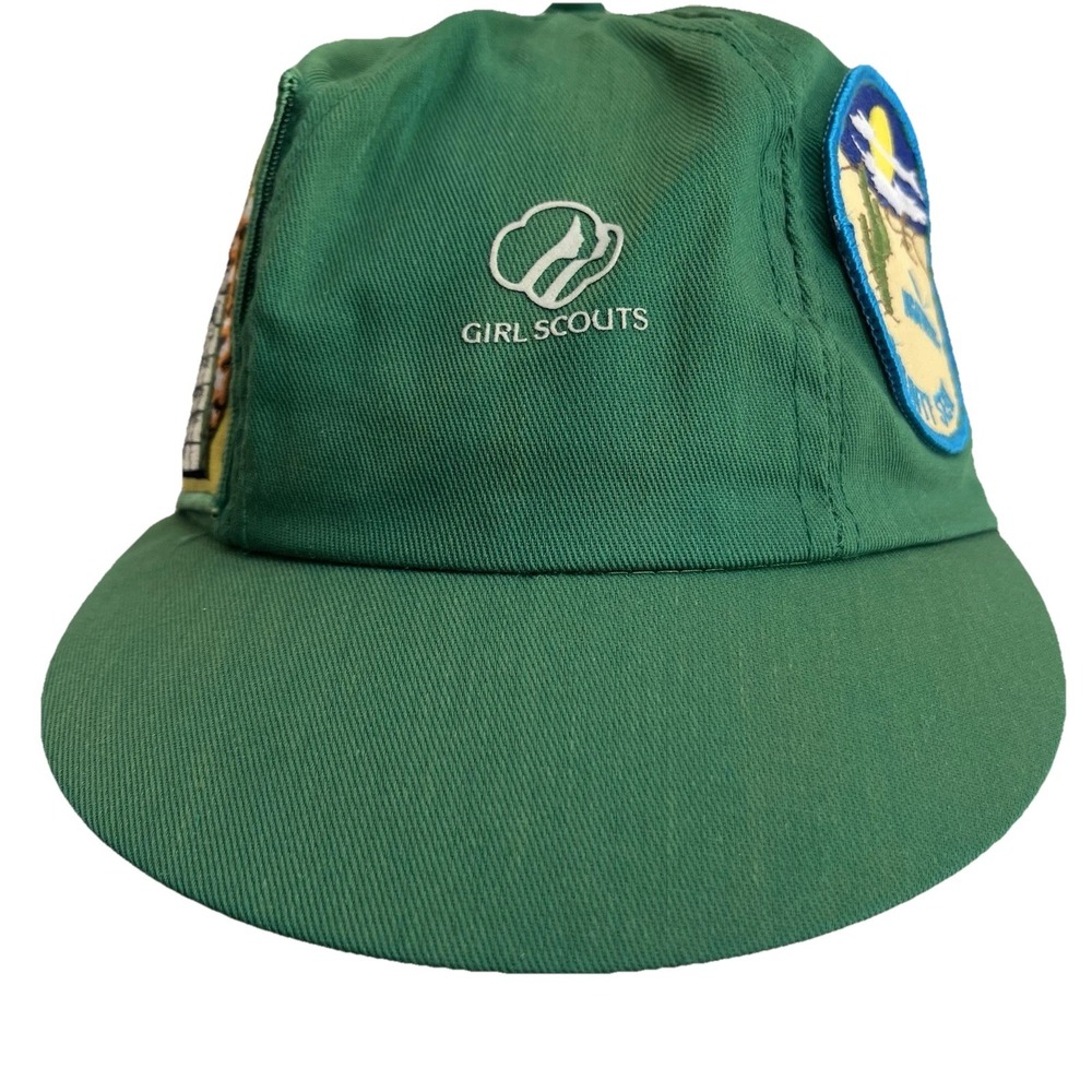 Vintage NWGGSC Girl Scout Uniform Cap Hat with Patches‎ USA 100% Cotton Green